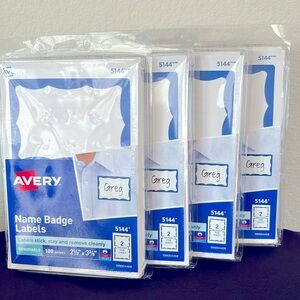 NWT Set of 4 Blue & White Avery 5144 Name Badge Labels (400 Name Tag Stickers)